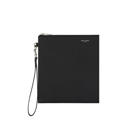Saint Laurent Black Calf Leather Bos Taurus Other Accessories iPad holder with zipper and strap, AW25, 29x29x0.5 cm.