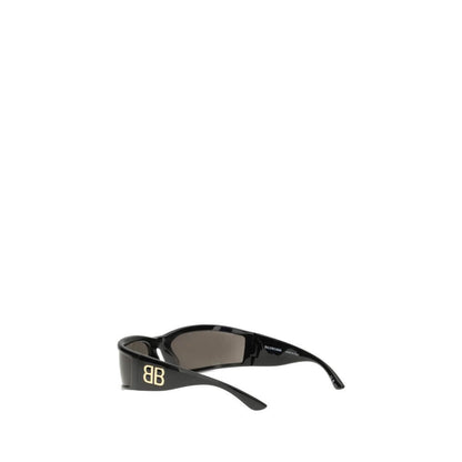 Balenciaga Black Acetate Sunglasses with metallic logo on temples, featuring bio nylon lenses for a sustainable and modern look.