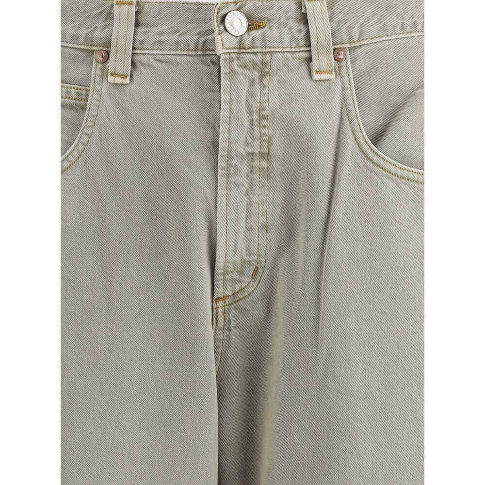 Close-up of Agolde Gray Cotton Jeans Denim featuring baggy wide-leg fit and classic five-pocket design.