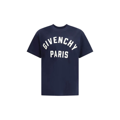 Givenchy Blue Cotton Clothing - Logo T-shirt with ribbed crew neck and front stitched logo, crafted from 100% cotton for a refined style.