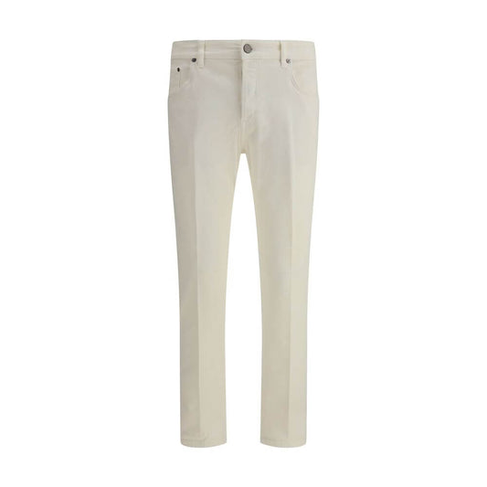PT Torino Cream Cotton Slim Fit Jeans in classic five-pocket style, featuring button closure and belt loops for a stylish look