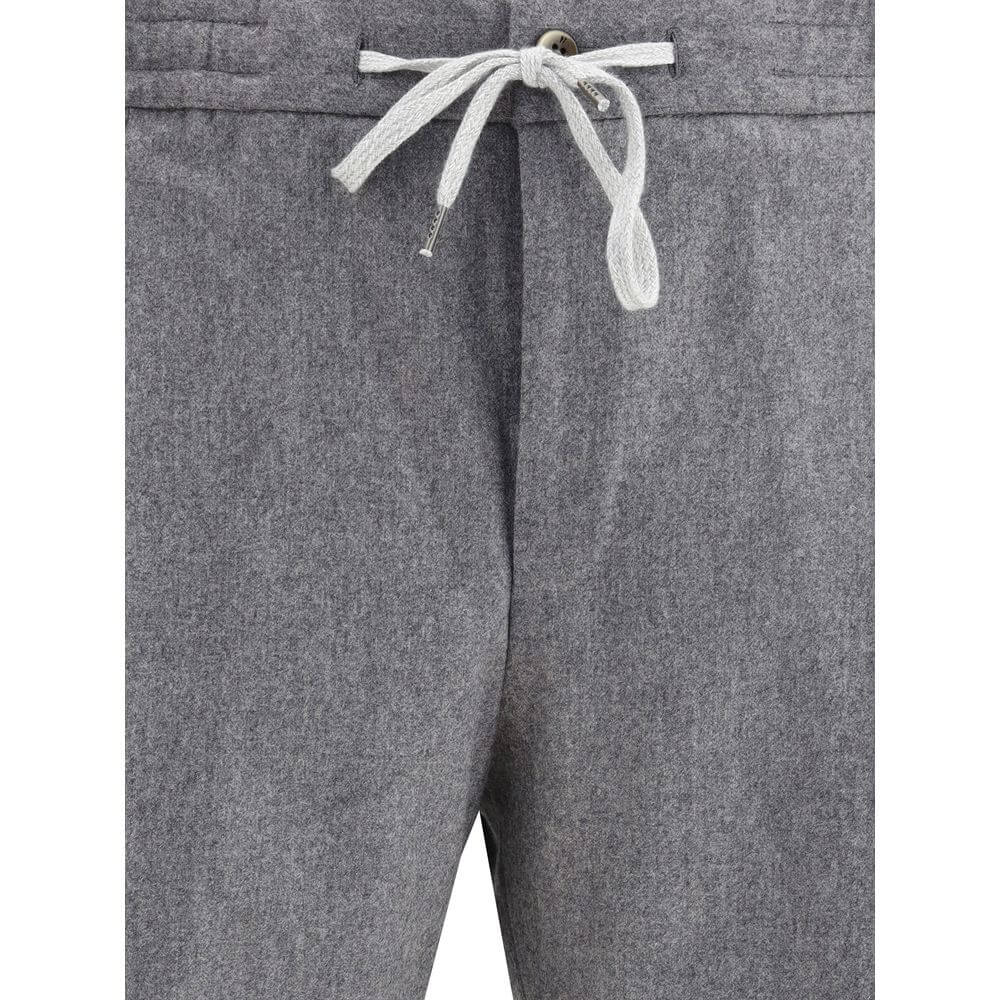 PT Torino Gray Fleece Wool Casual Pants with elastic waistband and drawstring detail, showcasing practical and refined style.