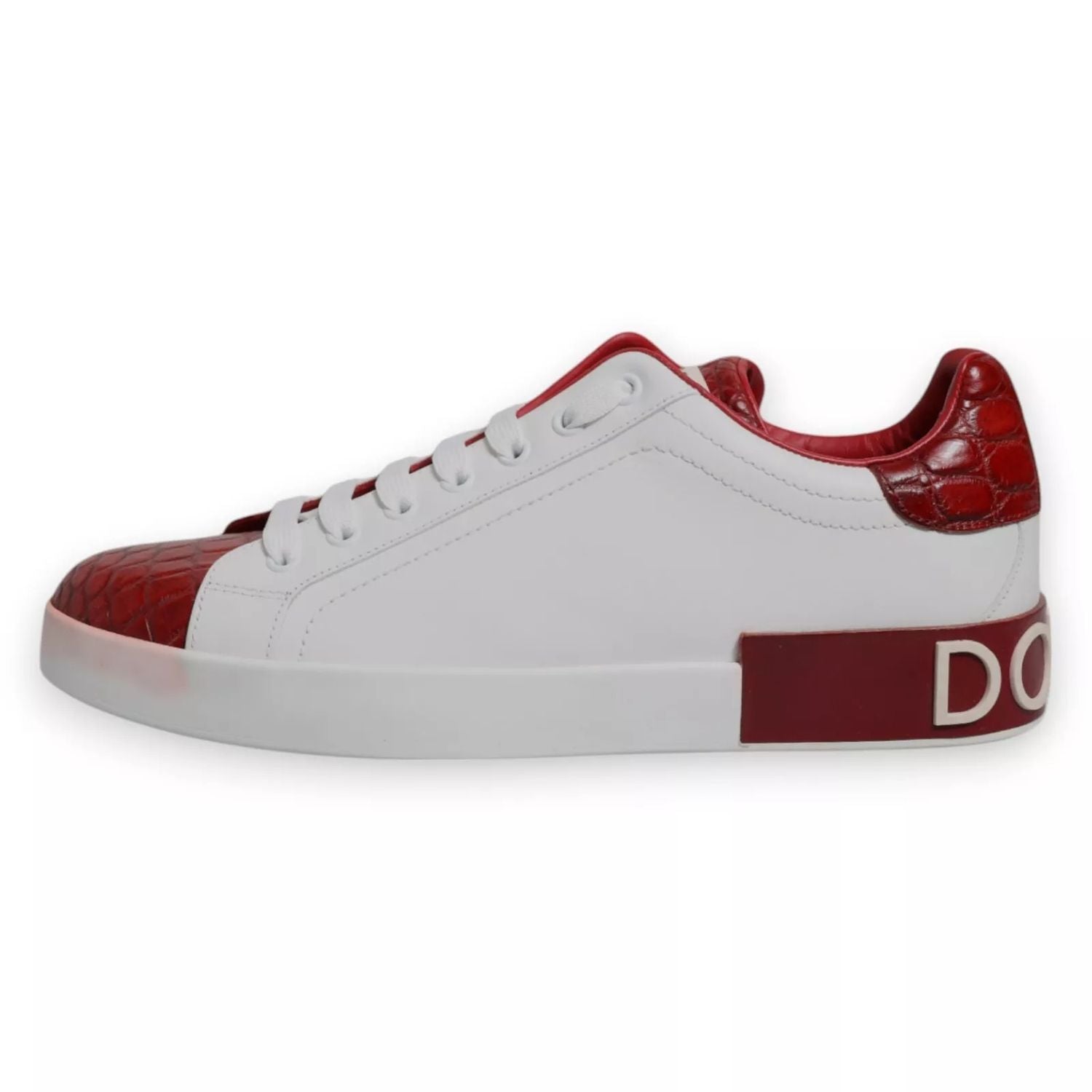 Dolce & Gabbana White Red Leather Logo Portofino Sneaker