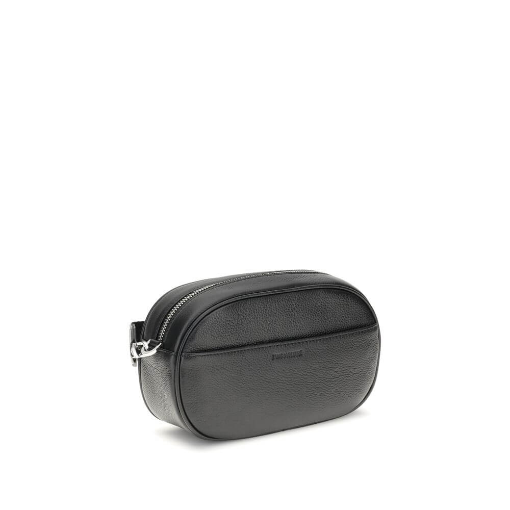 Zadig & Voltaire Black Calf Leather Bos Taurus Shoulder Bag with main zipper closure and detachable strap.