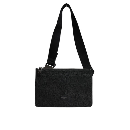 Dolce & Gabbana Black Leather Logo Embossed Waist Fanny Pack Bag