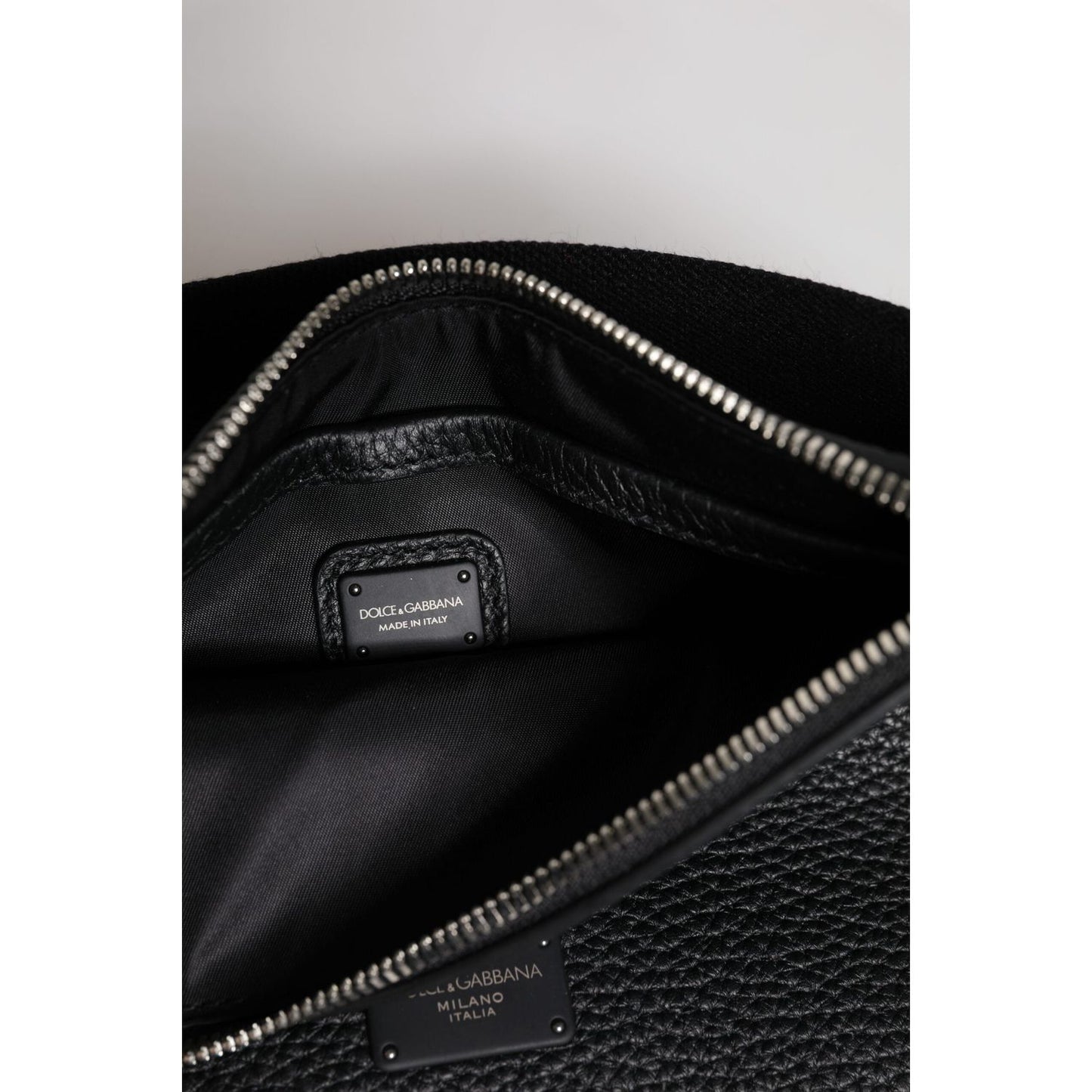 Dolce & Gabbana Black Leather Logo Embossed Waist Fanny Pack Bag BAG4668