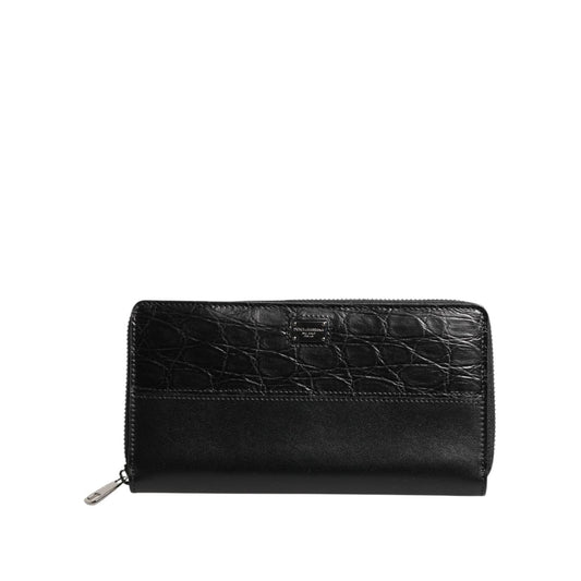 Dolce & Gabbana Black Leather Logo Plaque Zip Around Continental Wallet BAG4700