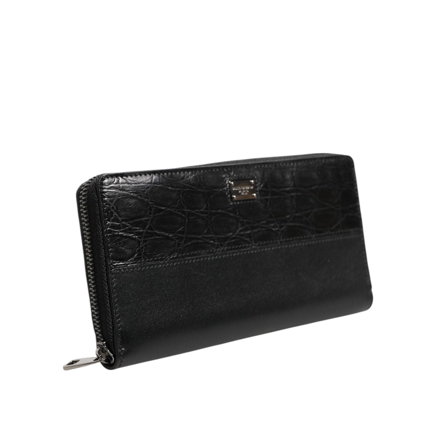 Dolce & Gabbana Black Leather Logo Plaque Zip Around Continental Wallet