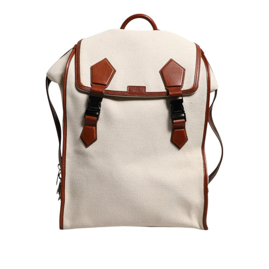 Dolce & Gabbana Beige Brown Canvas Leather EDGE Travel Men Back Pack Bag BAG4710