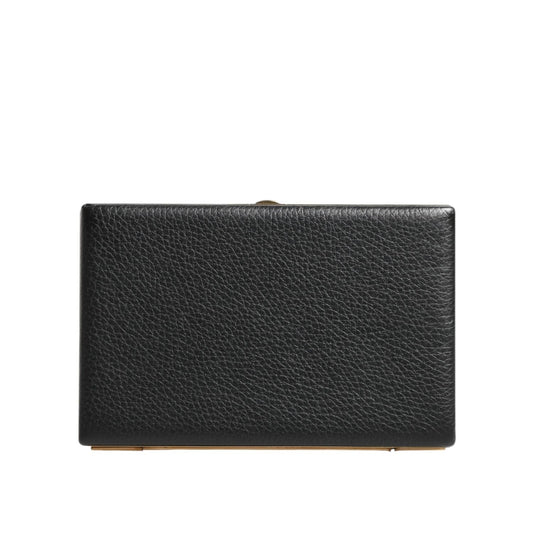 Dolce & Gabbana Black Leather Gold Frame Clutch Evening Party Purse Bag BAG4719