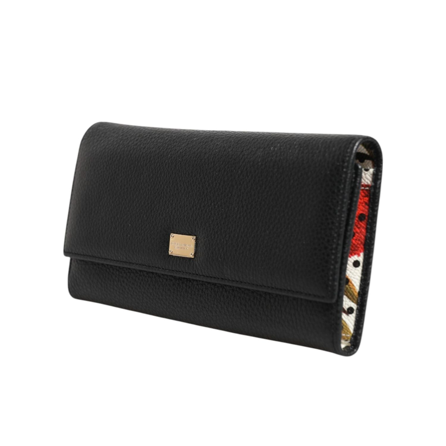 Dolce & Gabbana Black Leather Trifold Logo Plaque Card Holder Wallet