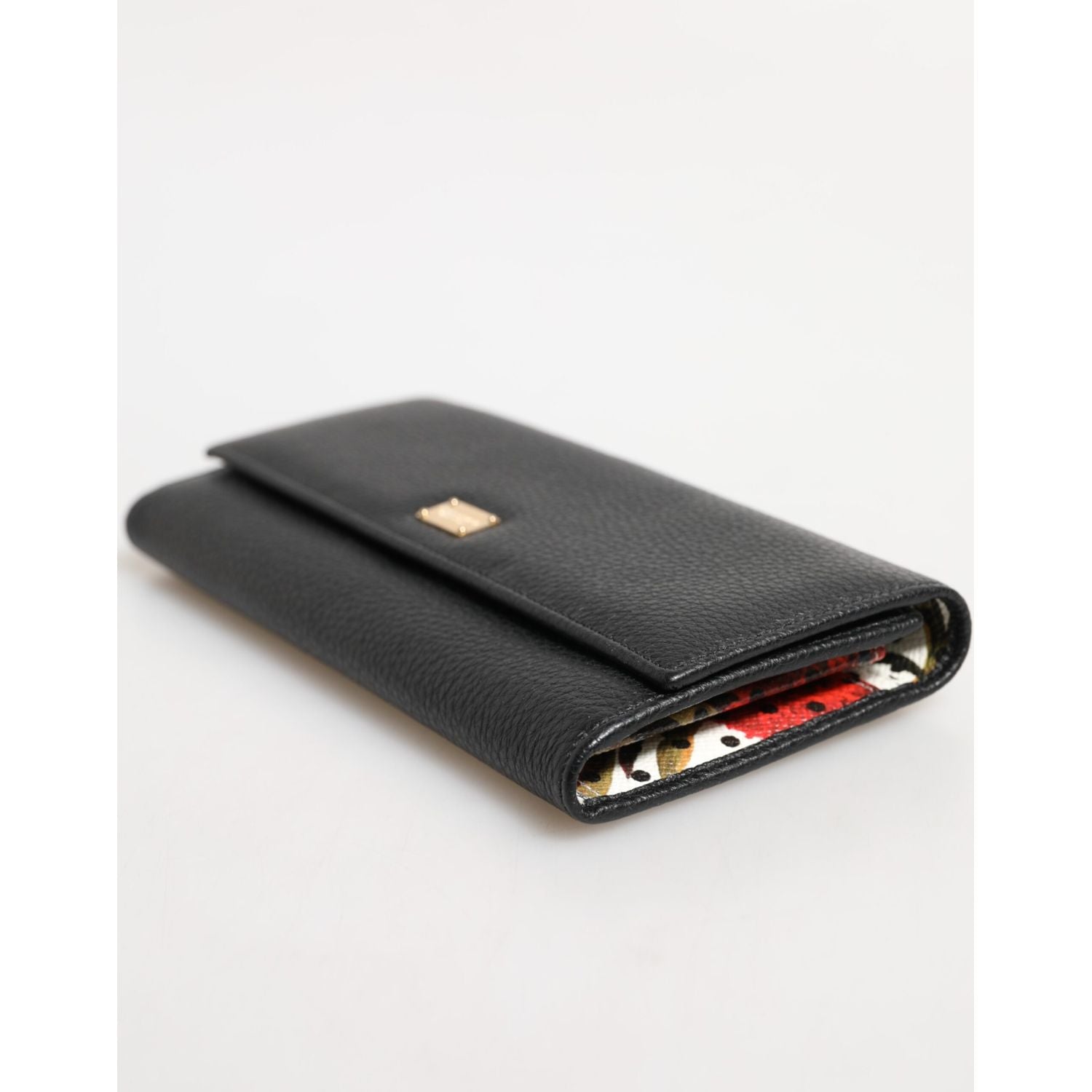 Dolce & Gabbana Black Leather Trifold Logo Plaque Card Holder Wallet