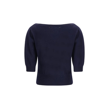 Extreme Cashmere Blue Cashmere Cashmere Sweater with short sleeves and ribbed maxi hemline in a refined, minimal design for AW25.
