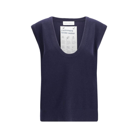 Extreme Cashmere Blue Cashmere Sleeveles Sweater with ribbed neckline and hem, ideal for layering in AW25 season.