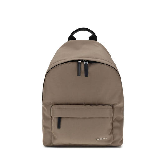 Givenchy Brown Polyamide Backpack with leather pull tabs and metal logo, featuring padded straps and multiple pockets for organization.