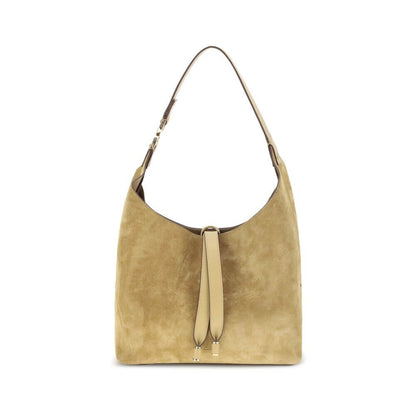 Chloé Beige Calf Leather Bos Taurus Shoulder Bag with suede finish, tasseled closure, and golden metallic detail, perfect for AW25.