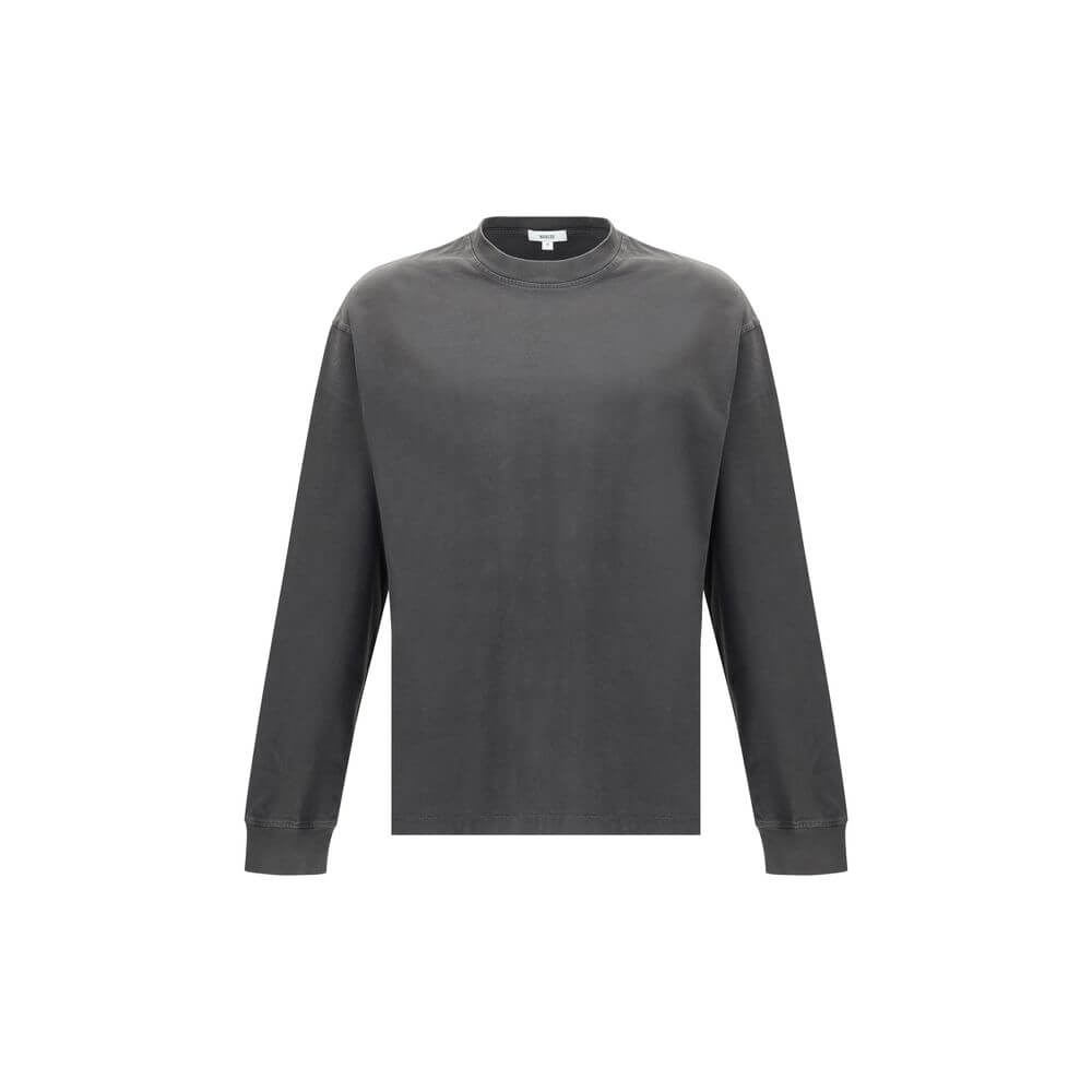 Agolde Gray Cotton Long Sleeve T-Shirt with ribbed crew neck and elasticized cuffs, soft jersey, regular fit, made in USA, versatile design.
