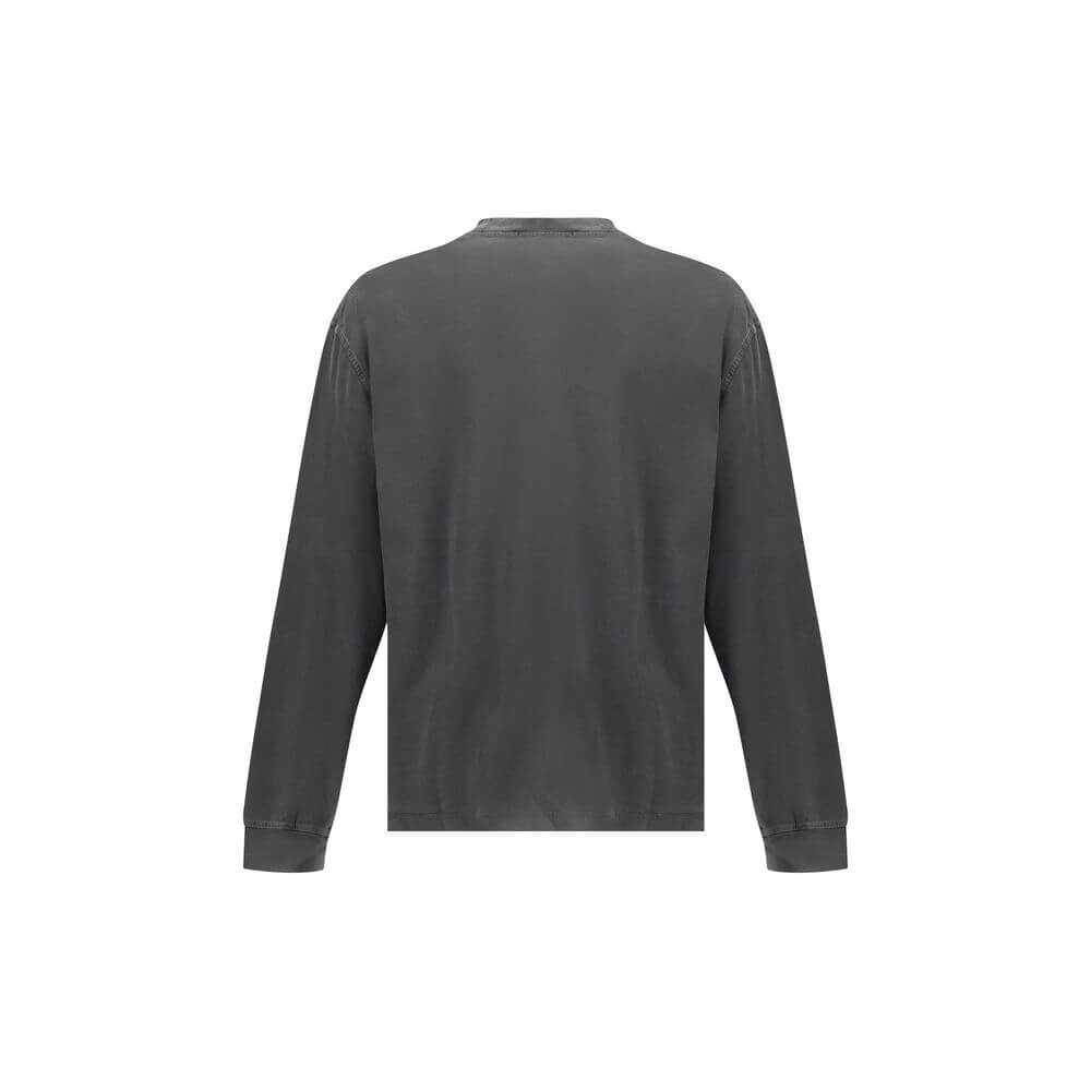 Agolde Gray Cotton Long Sleeve T-Shirt with ribbed crew neck and elasticized cuffs, back view, made of soft jersey, regular fit, AW25.