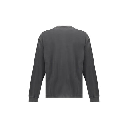 Agolde Gray Cotton Long Sleeve T-Shirt with ribbed crew neck and elasticized cuffs, back view, made of soft jersey, regular fit, AW25.