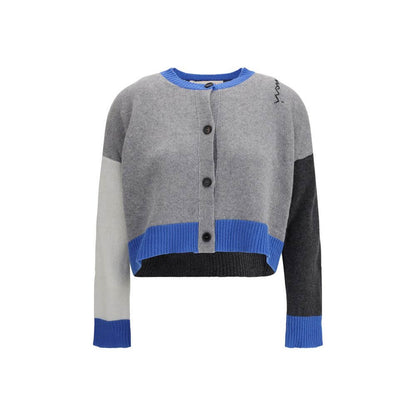 Marni Gray Cashmere Cardigan with decorative stitching, ribbed crew neck and front button closure, in pure cashmere. AW25 collection.