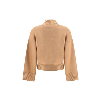 Fabiana Filippi Beige Fleece Wool Sweatshirt with ribbed high neck, hem, and cuffs, back view, perfect for AW25 season.