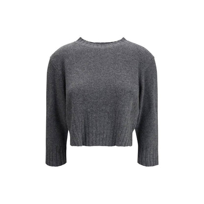 Loulou De Saison Gray Cashmere Sweatshirt, a soft and stylish cropped sweater with ribbed crew neck, hem, and side slits for casual refined looks.