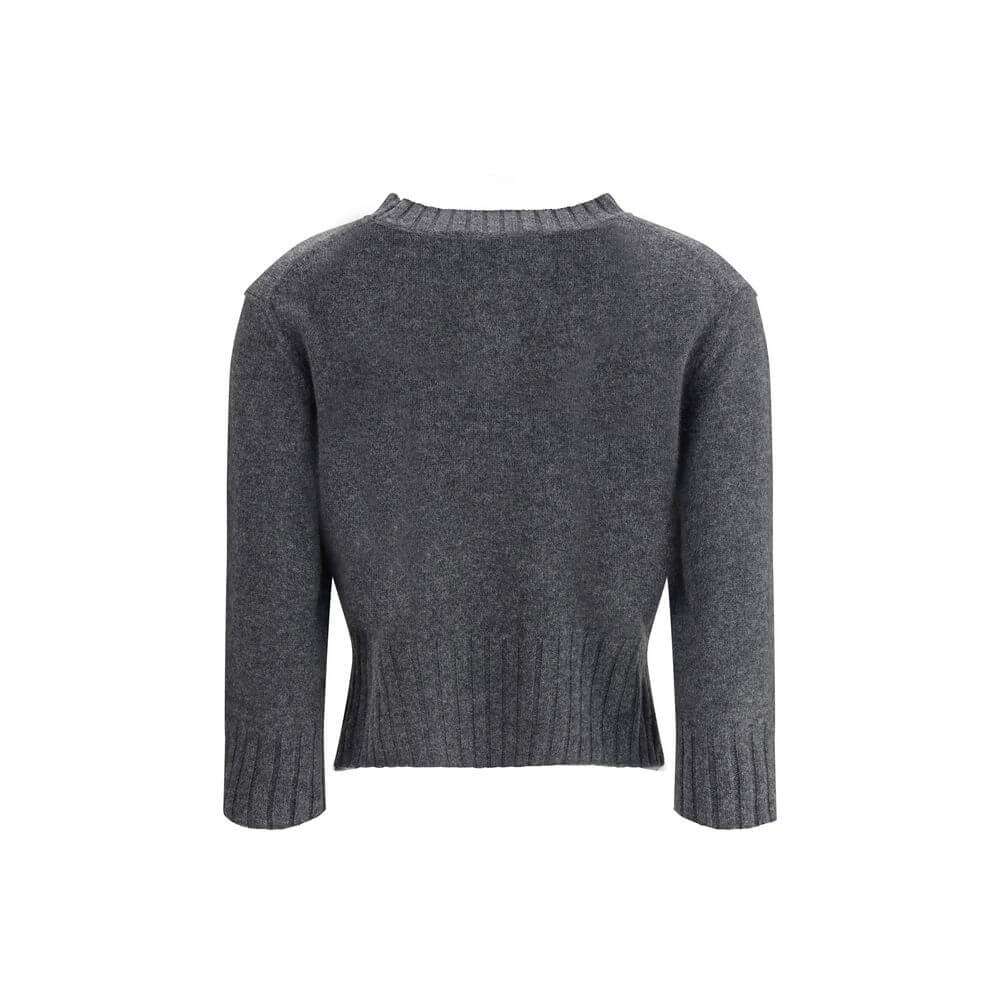 Loulou De Saison Gray Cashmere Sweatshirt with ribbed crew neck and cuffs, featuring side slits for a stylish casual look.