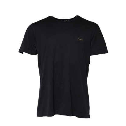Dolce & Gabbana Dark Blue Logo Plaque Cotton Crewneck T-shirt