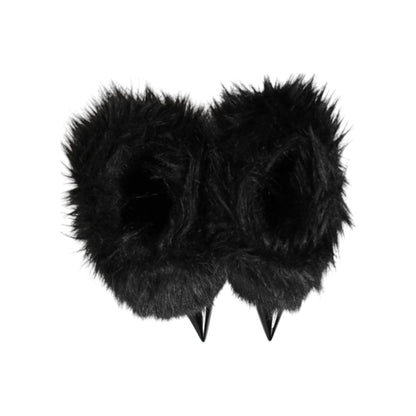 Dolce & Gabbana Black Faux Fur Pointed Knee High Stiletto Boots Shoes