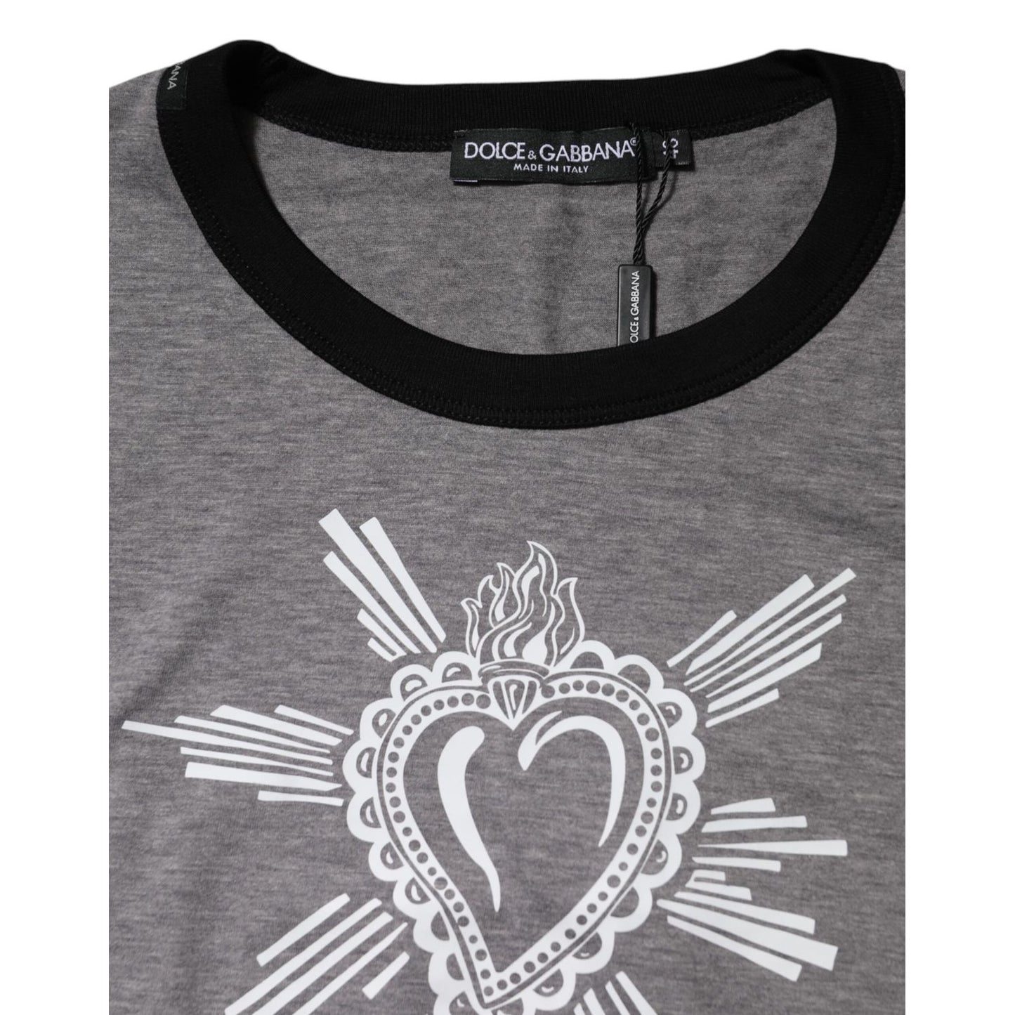 Dolce & Gabbana Gray Sacred Heart Cotton Crew Neck T-shirt