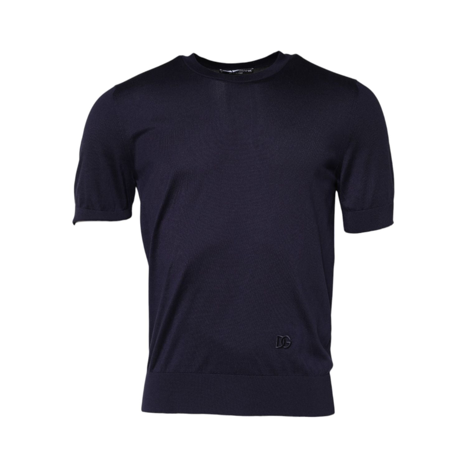 Dolce & Gabbana Dark Blue Silk Crew Neck Short Sleeves T-shirt