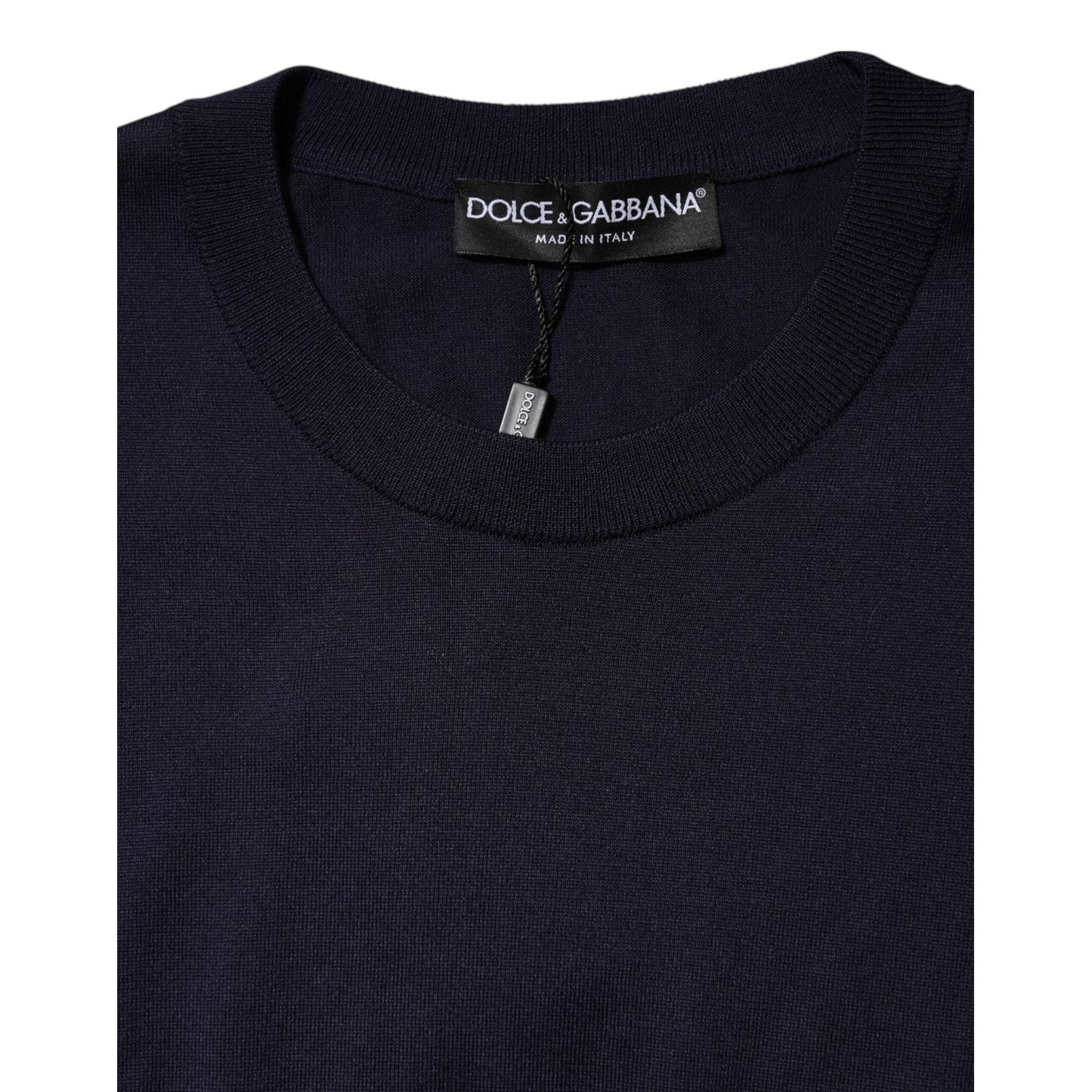 Dolce & Gabbana Dark Blue Silk Crew Neck Short Sleeves T-shirt