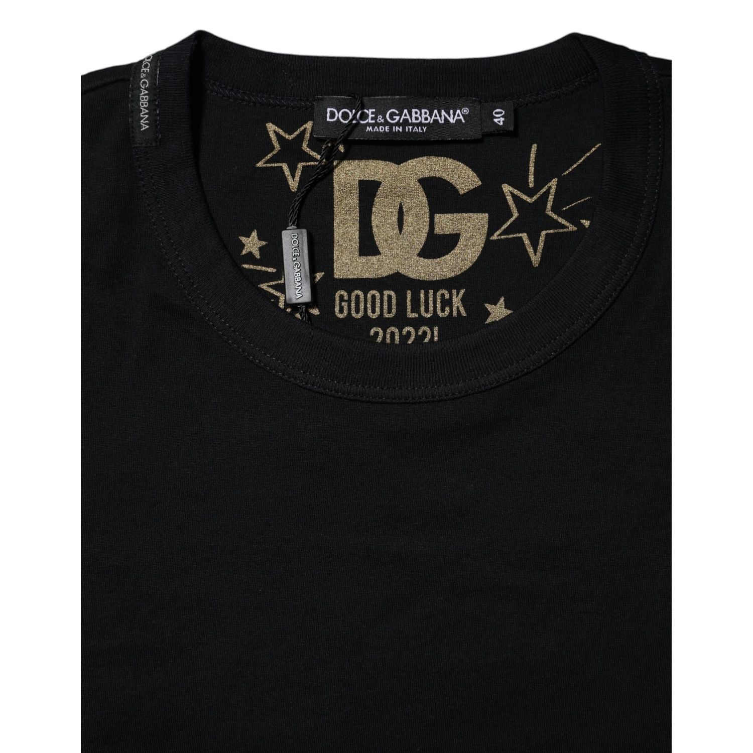 Dolce & Gabbana Black Cotton DG Print Short Sleeve Top T-shirt