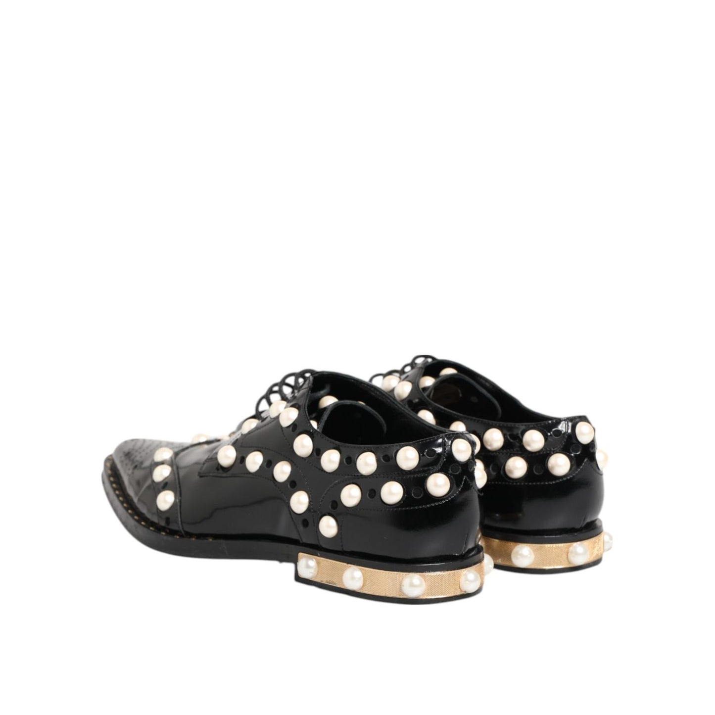 Dolce & Gabbana Black Leather Faux Pearl Dress Broque Shoes