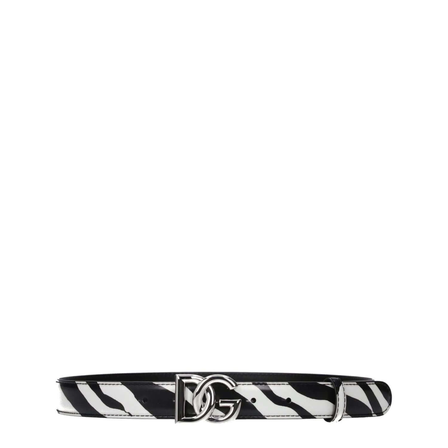 Dolce & Gabbana Black Leather Belt with palladium logo, 2.5cm height, zebra print. MPN BE1447AI412HW3TU, casual style.