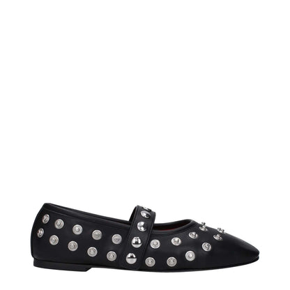 Stella McCartney Black Leather Ballet Flats with silver studs, eco-friendly design, rubber sole, and button closure for a punk rock style.