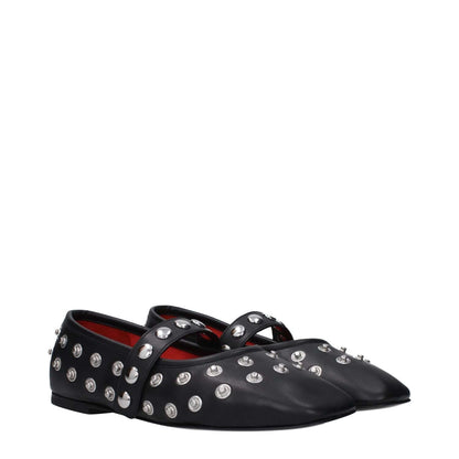Stella McCartney Black Leather Ballet Flats with silver studs, eco leather, round toe, button closure, punk rock style.