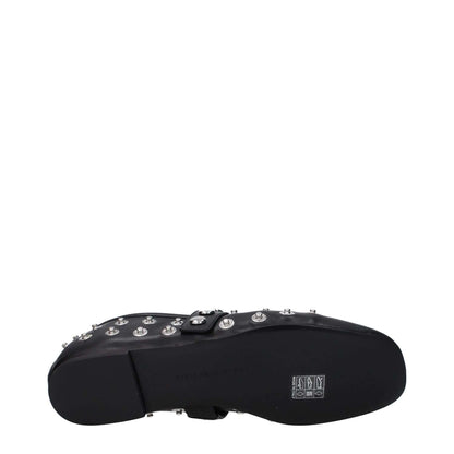 Stella McCartney Black Leather Ballet Flats with silver studs, eco leather, punk rock style, rubber sole, round toe, button closure.