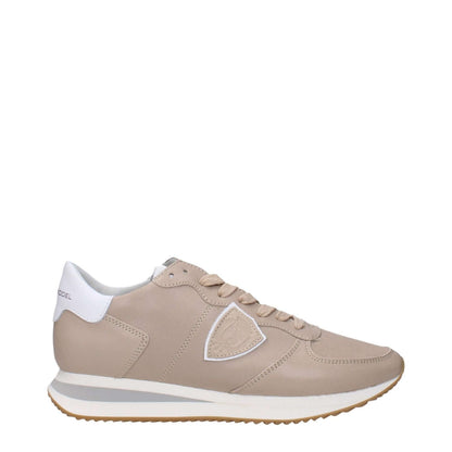 Philippe Model Beige Leather Low Top Sneakers with front and back logo, side detail, MPN TZLDWWTB233, product code F83336 in beige.