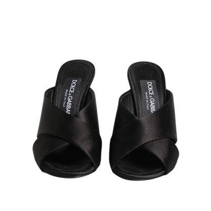 Dolce & Gabbana Black Logo KEIRA Satin Slides Sandals Shoes