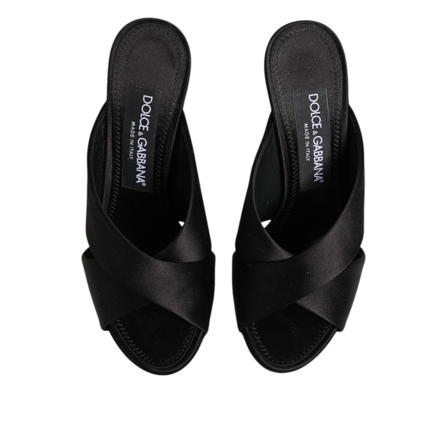 Dolce & Gabbana Black Logo KEIRA Satin Slides Sandals Shoes