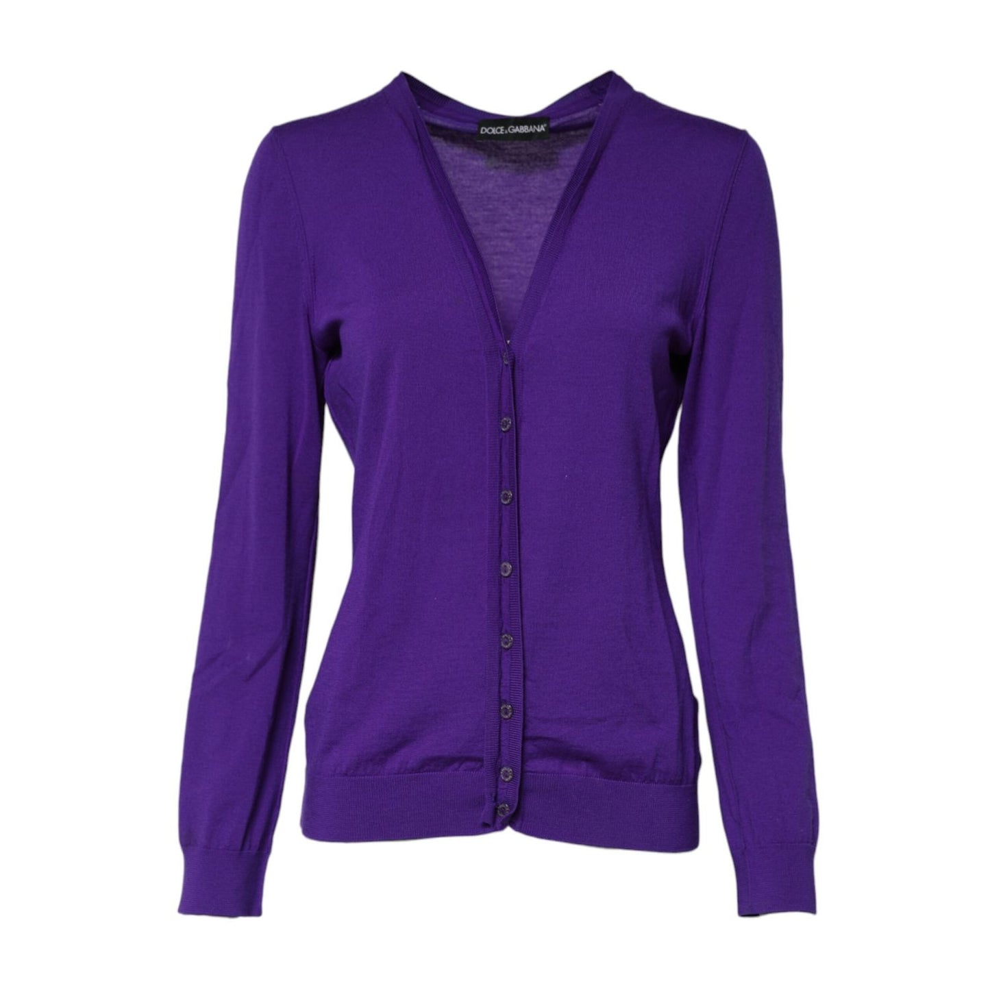 Dolce & Gabbana Purple Wool Knit V-neck Cardigan Sweater