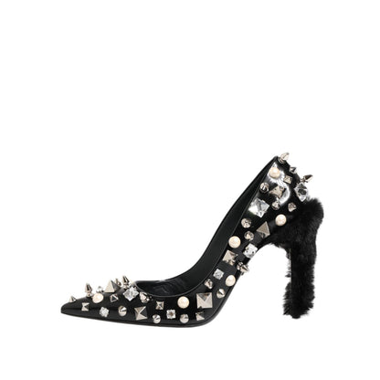Dolce & Gabbana Black Crystals Studs Stiletto Pumps Shoes