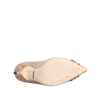 Dolce & Gabbana Beige Leather Crystal Embellished Pumps Shoes