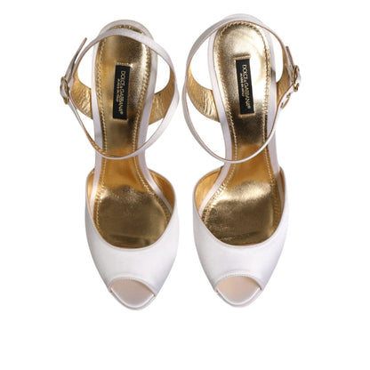 Dolce & Gabbana White Satin Platform Heels Sandals Shoes