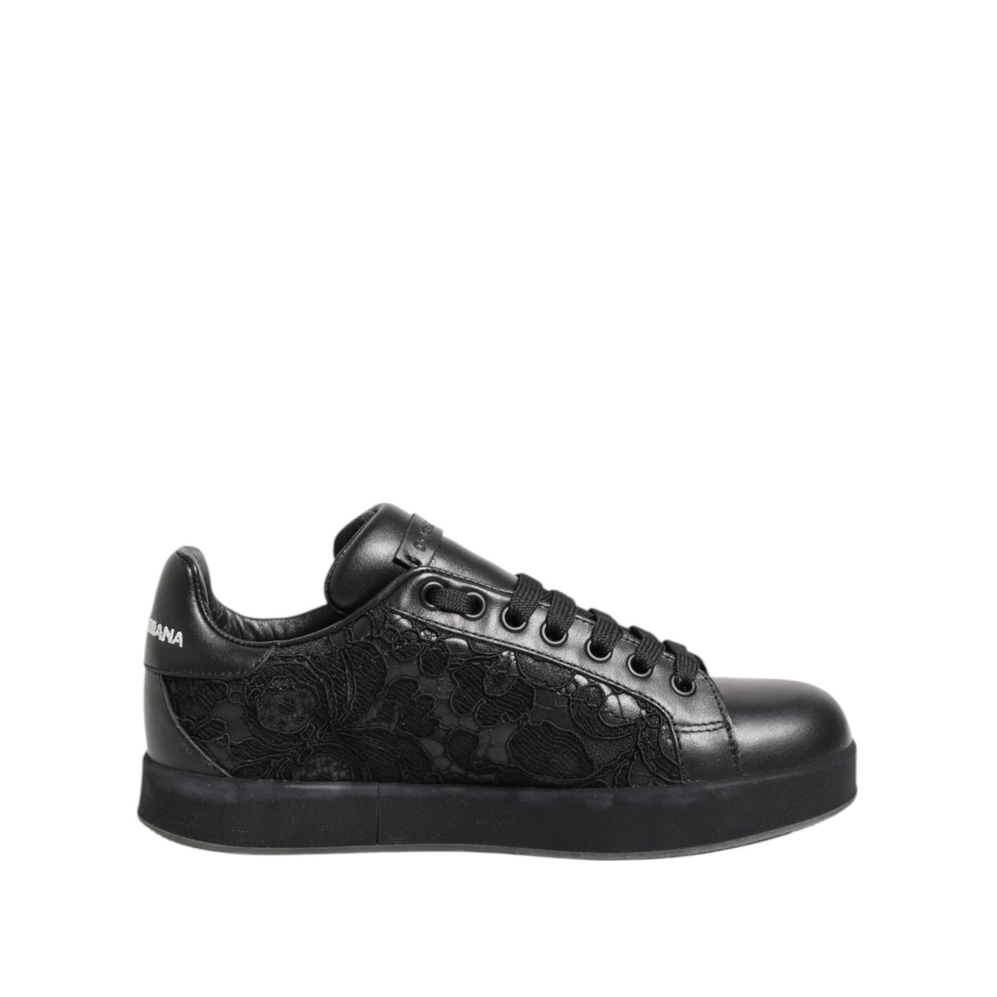 Dolce & Gabbana Black Floral Lace Low Top Sneakers Shoes LA12775-35