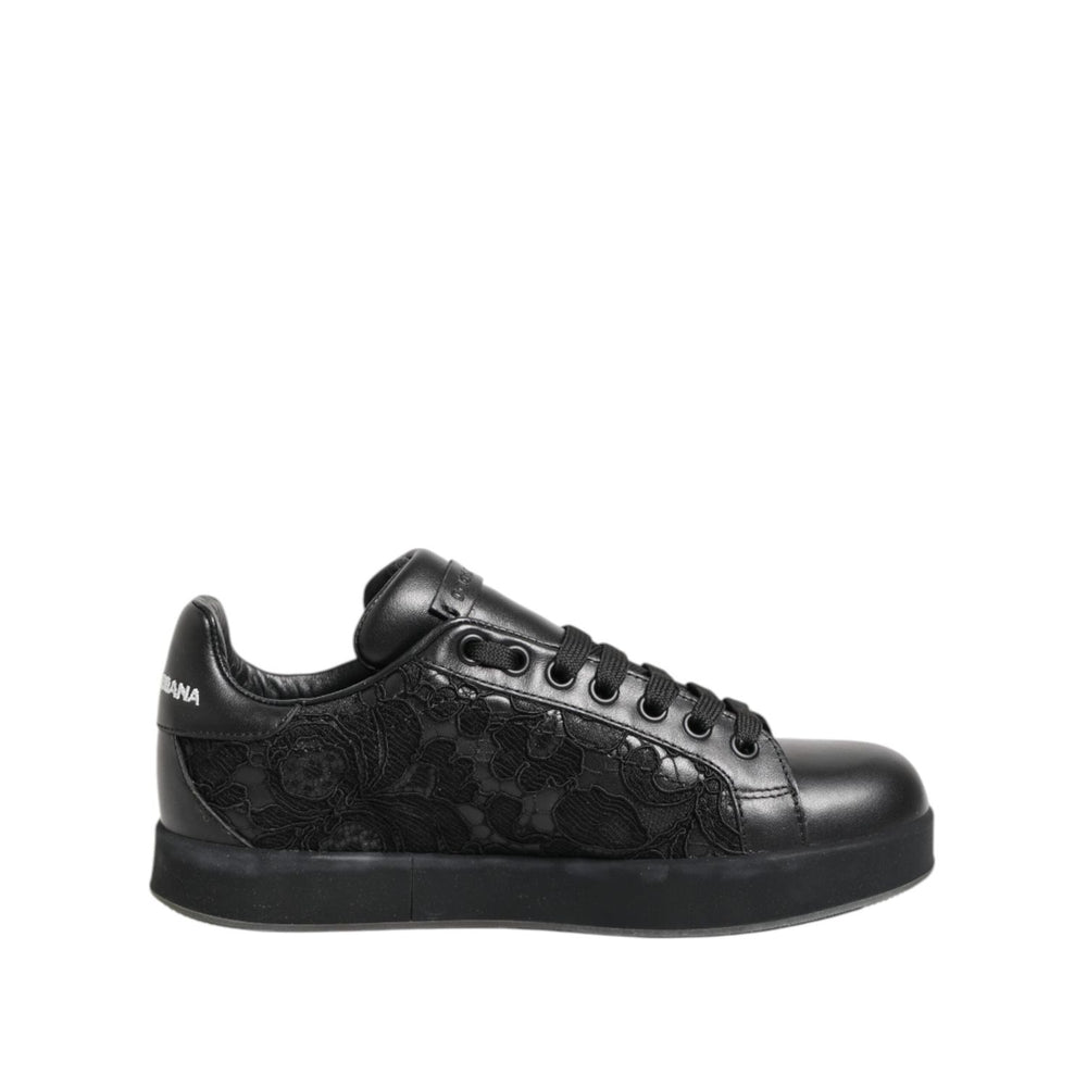 Dolce & Gabbana Black Floral Lace Low Top Sneakers Shoes LA12775-35