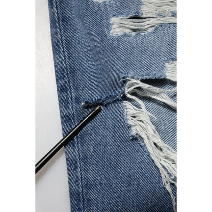 Dolce & Gabbana Blue Tattered High Waist Women Denim Jeans