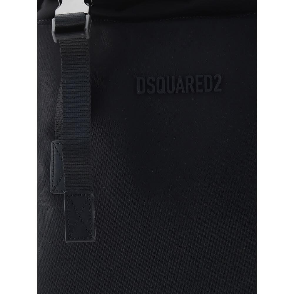 Dsquared² Black Nylon Backpack with logoed metal clip, stylish and functional design for daily use