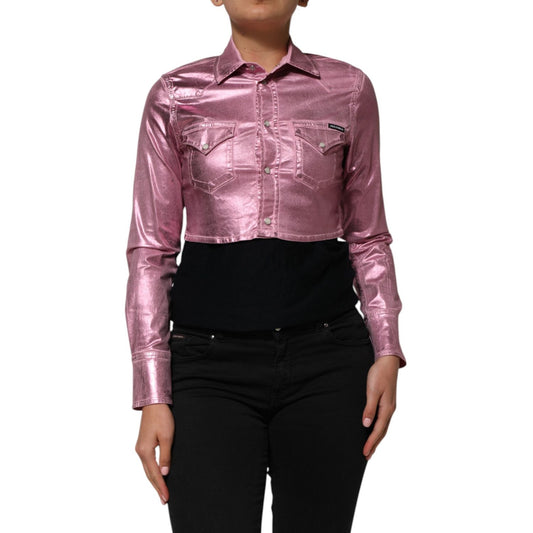 Dolce & Gabbana Pink Cotton Stretch Collared Cropped Jacket JKT41565-38